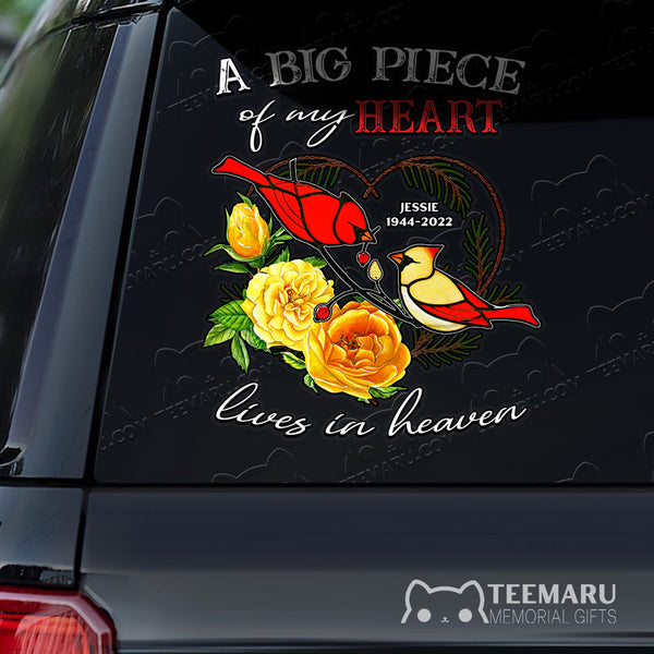 Personalized Cardinal Memorial Car Decal - Piece Of Heart Heaven