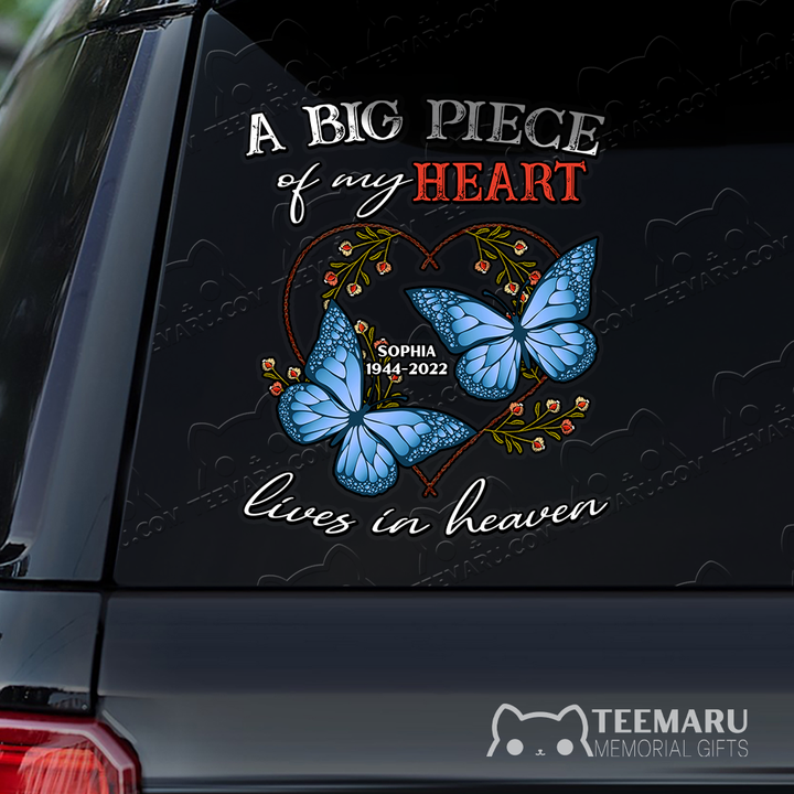 Personalized Blue Butterfly Memorial Car Decal - Piece Of Heart Heaven