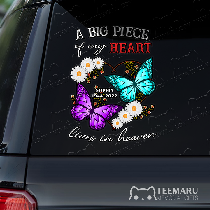 Personalized Daisy Purple Turquoise Butterfly Memorial Car Decal - Piece Of Heart Heaven