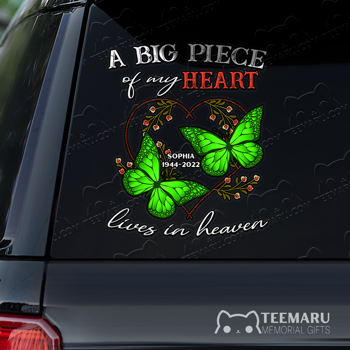 Personalized Green Butterfly Memorial Car Decal - Piece Of Heart Heaven