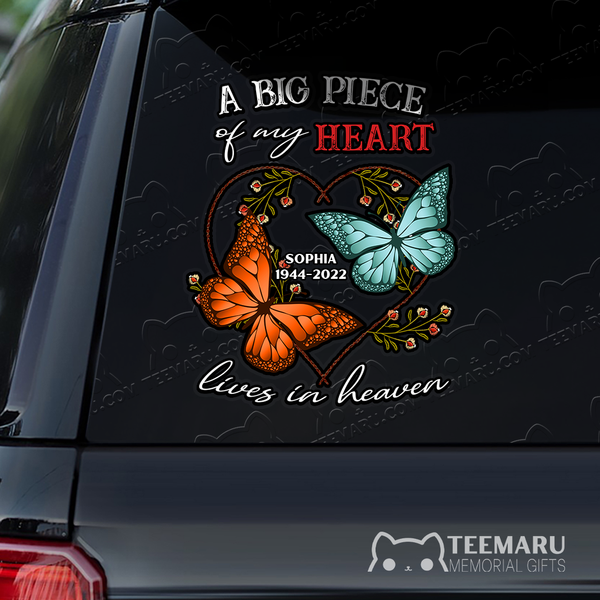 Personalized Orange Turquoise Butterfly Memorial Car Decal - Piece Of Heart Heaven