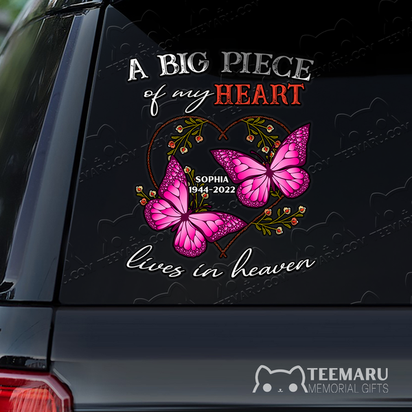 Personalized Pink Butterfly Memorial Car Decal - Piece Of Heart Heaven