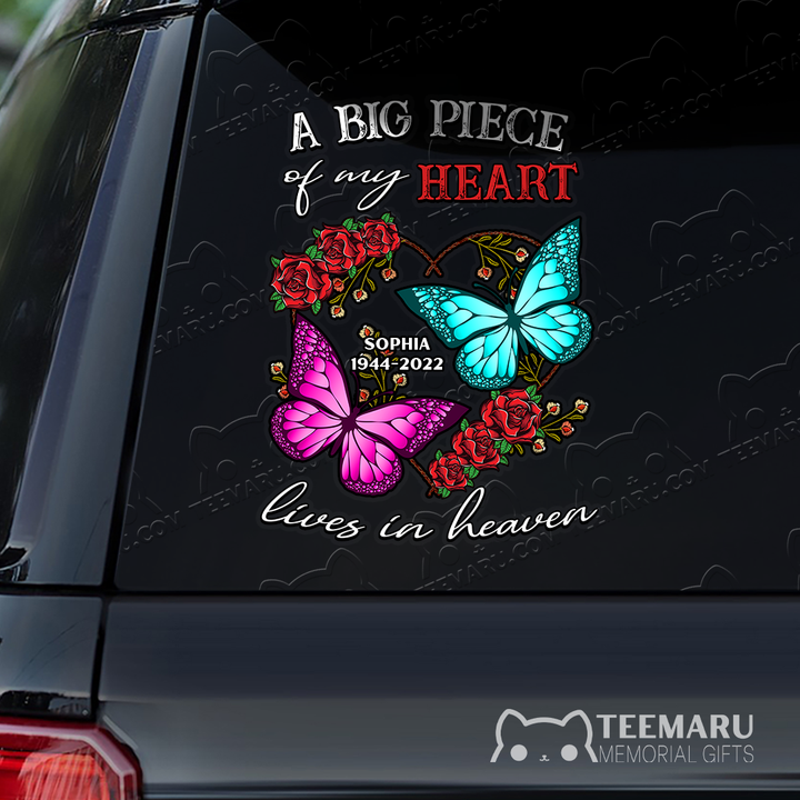 Personalized Pink Turquoise Butterfly Memorial Car Decal - Piece Of Heart Heaven