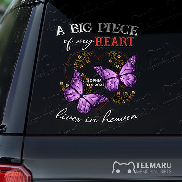 Personalized Purple Butterfly Memorial Car Decal - Piece Of Heart Heaven