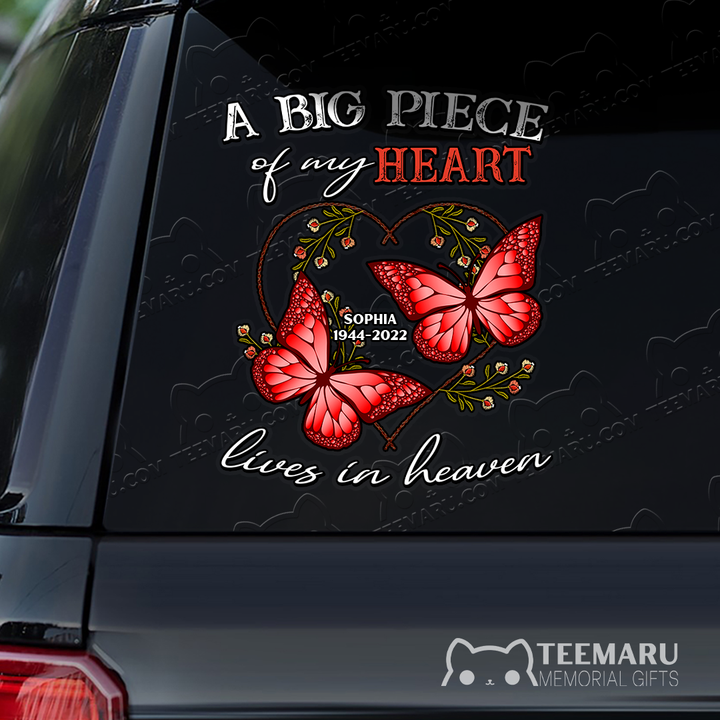 Personalized Red Butterfly Memorial Car Decal - Piece Of Heart Heaven