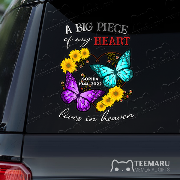 Personalized Sunflower Purple Turquoise Butterfly Memorial Car Decal - Piece Of Heart Heaven