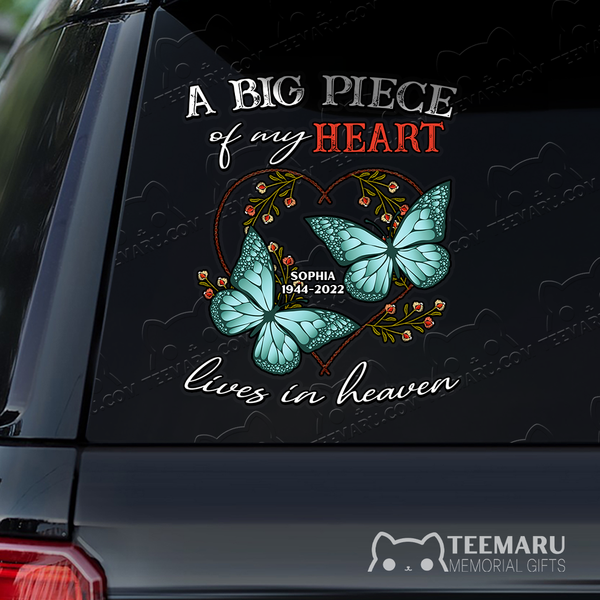 Personalized Turquoise Butterfly Memorial Car Decal - Piece Of Heart Heaven