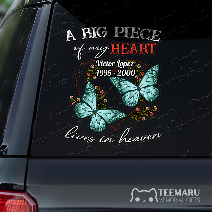 Personalized Turquoise Butterfly Memorial Car Decal - Piece Of Heart Heaven