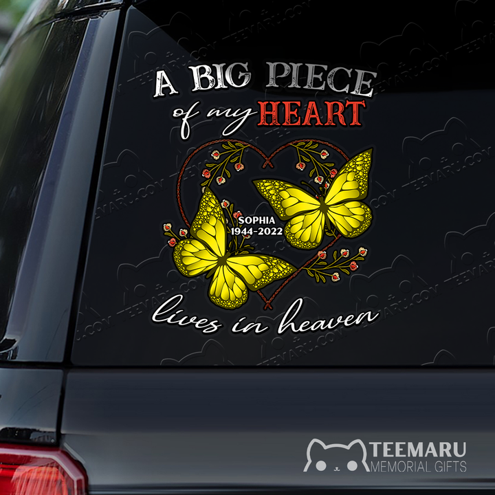 Personalized Yellow Butterfly Memorial Car Decal - Piece Of Heart Heaven