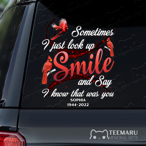 Personalized Cardinal Memorial Car Decal - Look Up Smile Know You