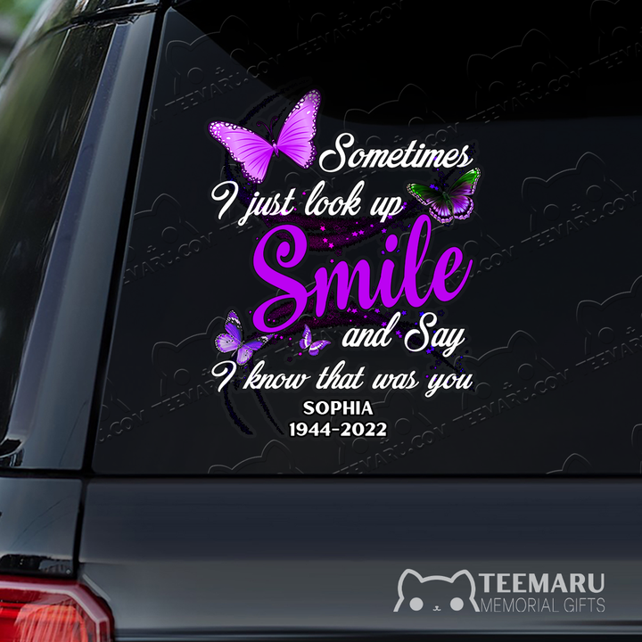 Personalized Purple Butterfly Memorial Car Decal - Look Up Smile Know You