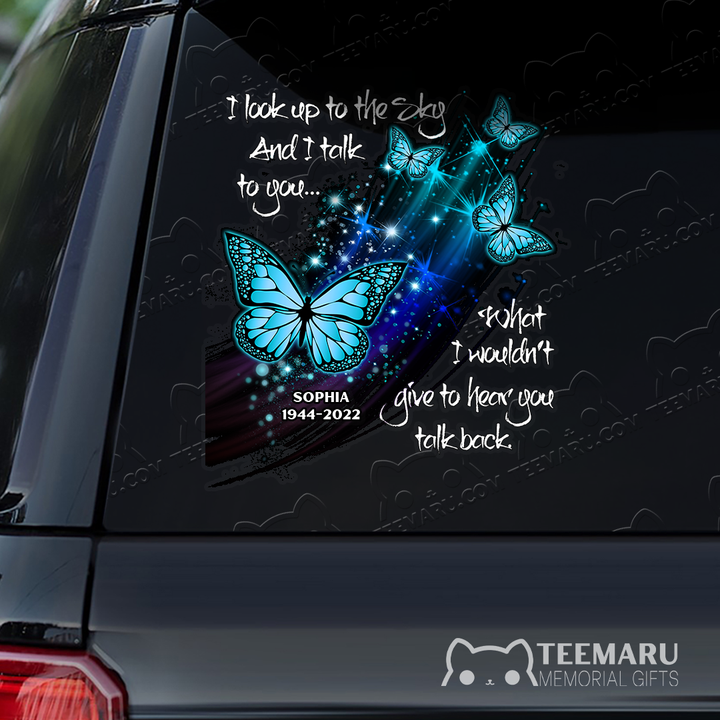 Personalized Blue Butterfly Memorial Car Decal - Looking Up Talking To You