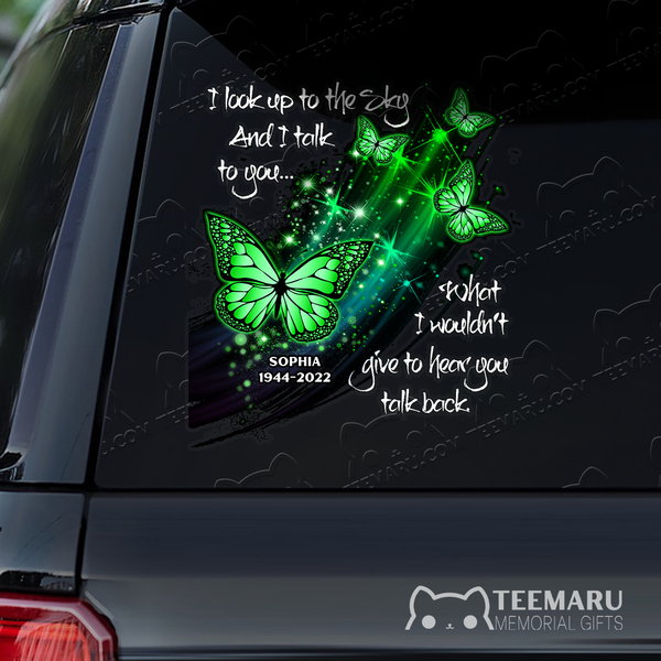 Personalized Green Butterfly Memorial Car Decal - Looking Up Talking To You