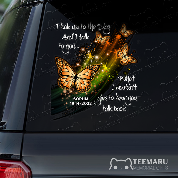 Personalized Orange Butterfly Memorial Car Decal - Looking Up Talking To You