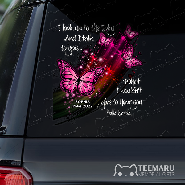 Personalized Pink Butterfly Memorial Car Decal - Looking Up Talking To You