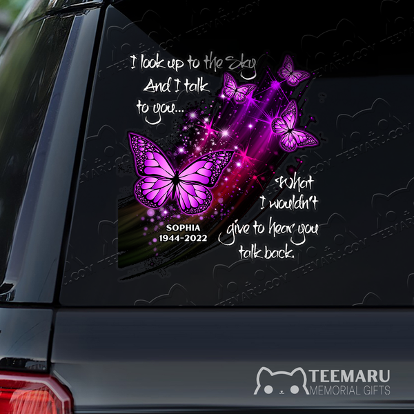 Personalized Purple Butterfly Memorial Car Decal - Looking Up Talking To You