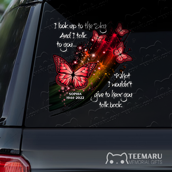 Personalized Red Butterfly Memorial Car Decal - Looking Up Talking To You