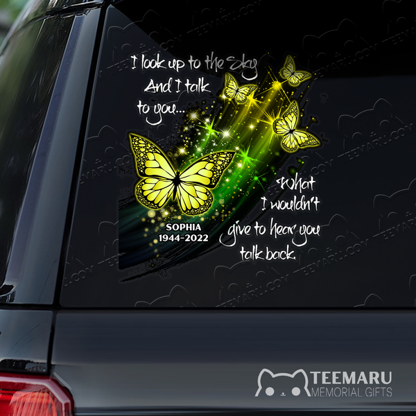 Personalized Yellow Butterfly Memorial Car Decal - Looking Up Talking To You