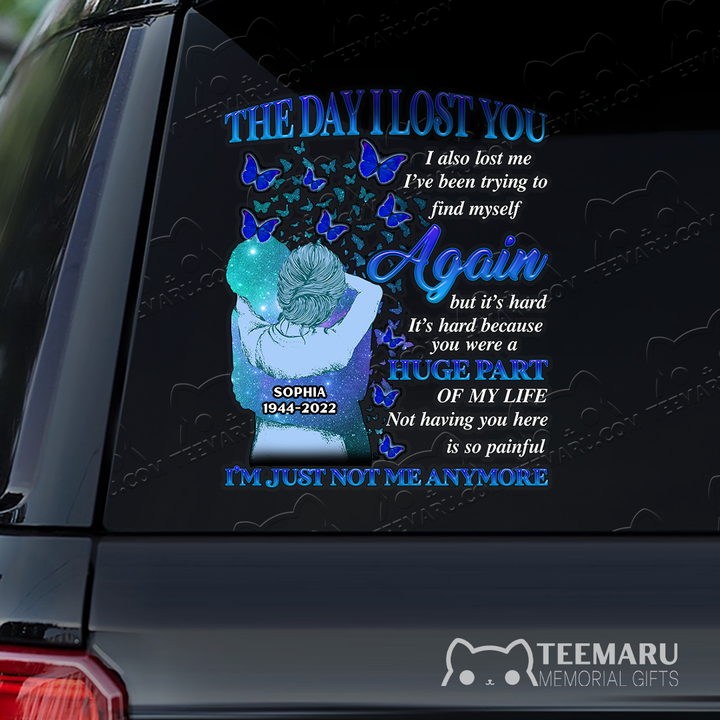 Personalized Blue Butterfly Memorial Car Decal - Lost You, Lost Myself