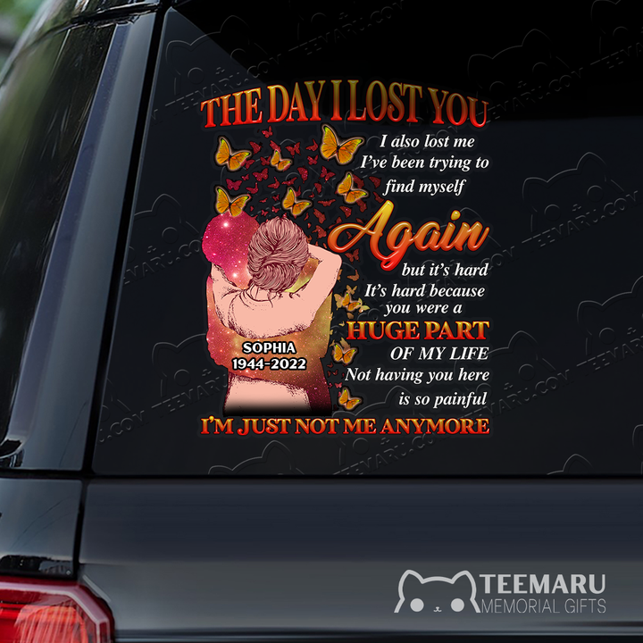 Personalized Orange Butterfly Memorial Car Decal - Lost You, Lost Myself