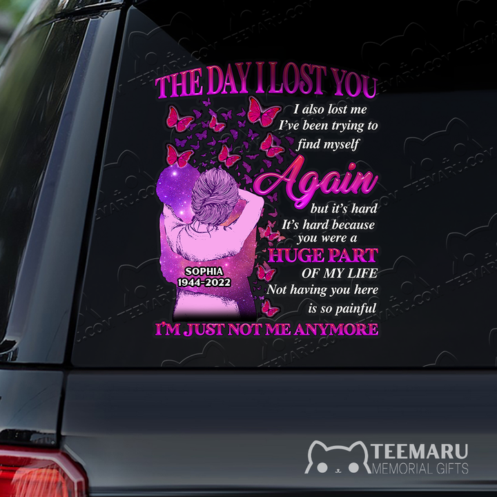 Personalized Pink Butterfly Memorial Car Decal - Lost You, Lost Myself