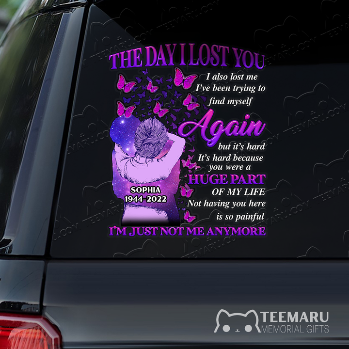 Personalized Purple Butterfly Memorial Car Decal - Lost You, Lost Myself