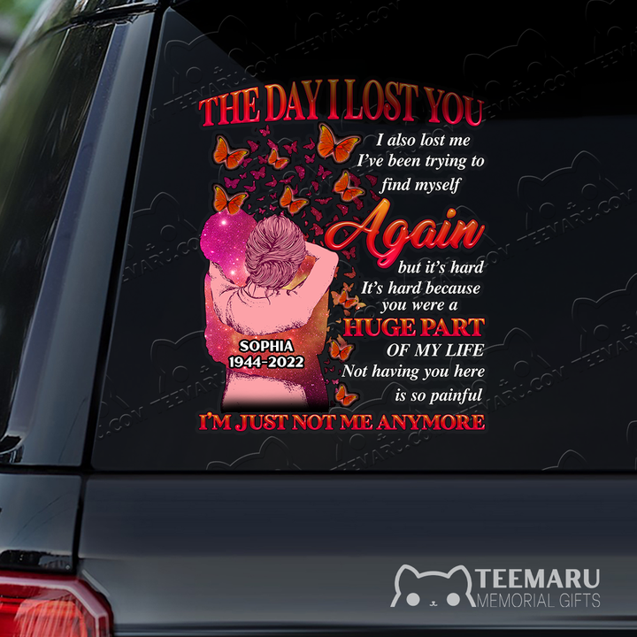 Personalized Red Butterfly Memorial Car Decal - Lost You, Lost Myself