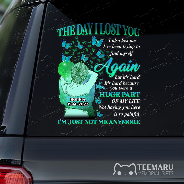 Personalized Turquoise Butterfly Memorial Car Decal - Lost You, Lost Myself