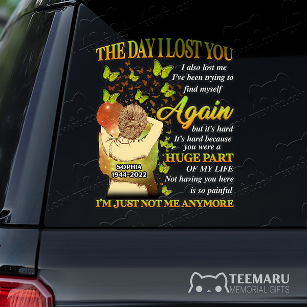 Personalized Yellow Butterfly Memorial Car Decal - Lost You, Lost Myself