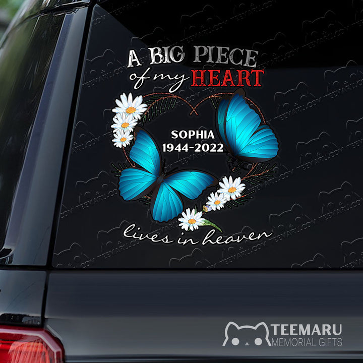 Personalized Blue Butterfly Daisy Memorial Car Decal - Piece Of Heart Heaven