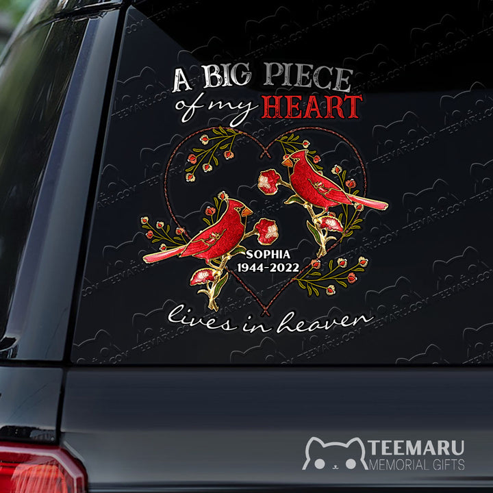 Personalized Cardinal Memorial Car Decal - Piece Of Heart Heaven