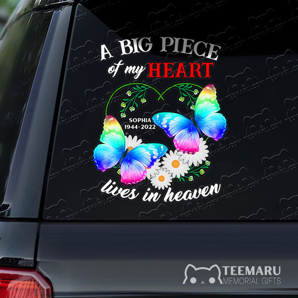 Personalized Colorful Butterfly Daisy Memorial Car Decal - Piece Of Heart Heaven