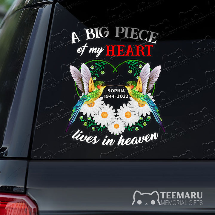 Personalized Hummingbird Daisy Memorial Car Decal - Piece Of Heart Heaven