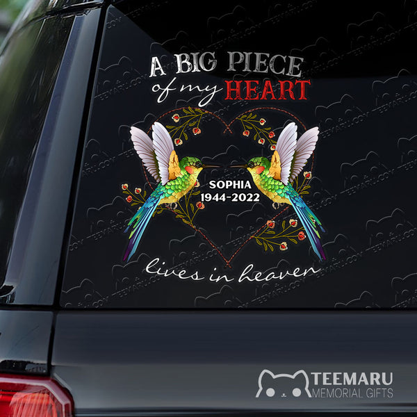 Personalized Hummingbird Memorial Car Decal - Piece Of Heart Heaven