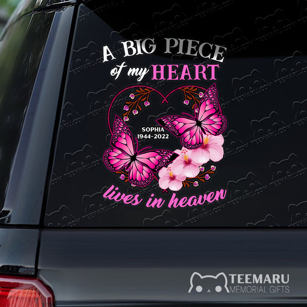 Personalized Pink Butterfly Dogwood Memorial Car Decal - Piece Of Heart Heaven