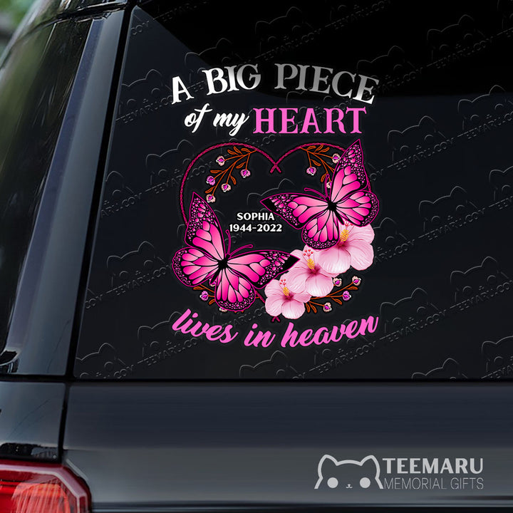 Personalized Pink Butterfly Dogwood Memorial Car Decal - Piece Of Heart Heaven