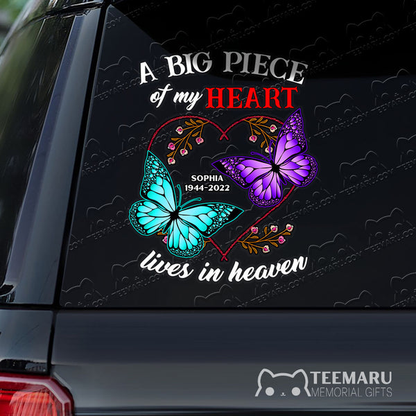 Personalized Turquoise Purple Butterfly Memorial Car Decal - Piece Of Heart Heaven