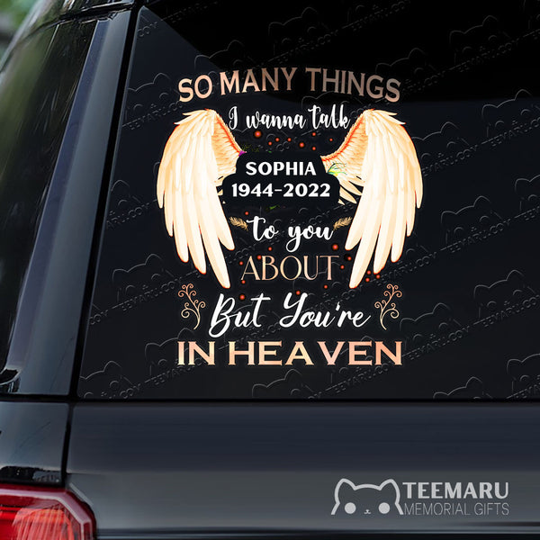 Personalized Orange Angel Wings Memorial Car Decal - Things To Talk About, You're In Heaven