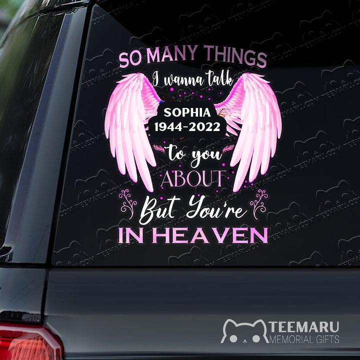 Personalized Purple Angel Wings Memorial Car Decal - Things To Talk About, You're In Heaven