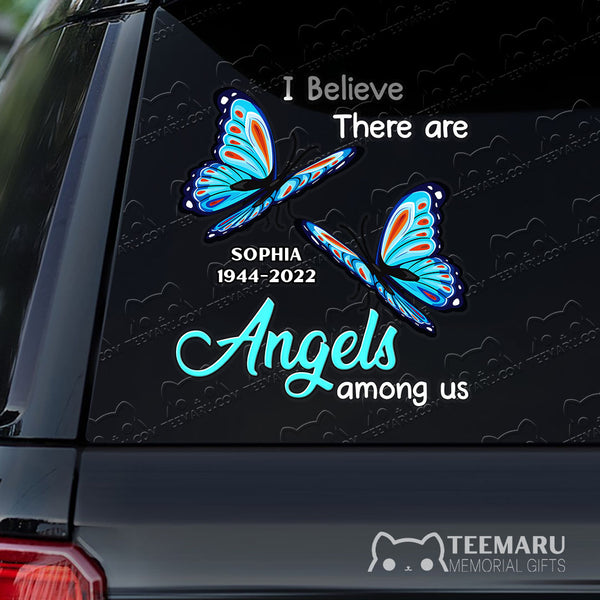 Personalized Blue Butterfly Memorial Car Decal - Angels Among Us