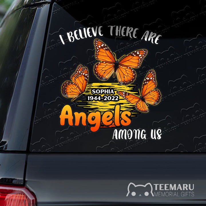 Personalized Monarch Orange Butterfly Memorial Car Decal - Angels Among Us