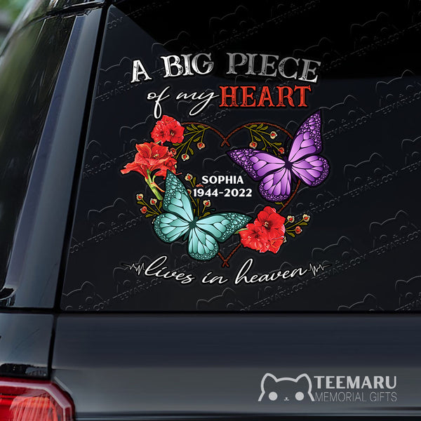 Personalized Amaryllis Turquoise Purple Butterfly Memorial Car Decal - Piece Of Heart Heaven