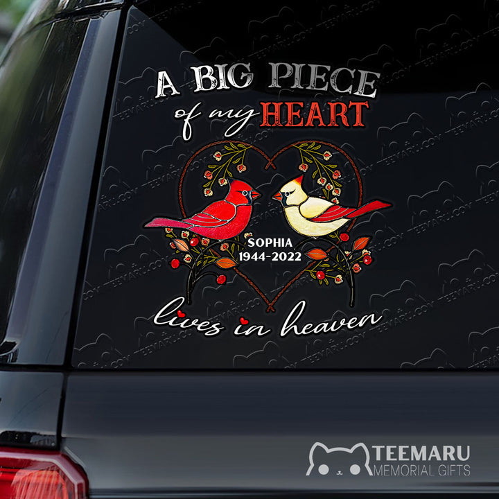 Personalized Cardinal Memorial Car Decal - Piece Of Heart Heaven