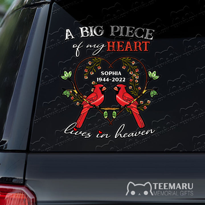 Personalized Cardinal Memorial Car Decal - Piece Of Heart Heaven