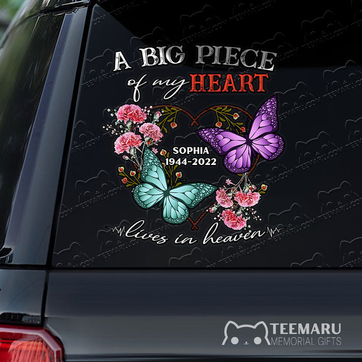 Personalized Carnation Purple Turquoise Butterfly Memorial Car Decal - Piece Of Heart Heaven