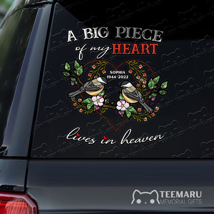 Personalized Chickadee Memorial Car Decal - Piece Of Heart Heaven