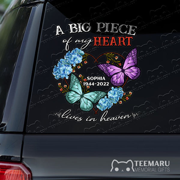 Personalized Hydrangea Purple Turquoise Butterfly Memorial Car Decal - Piece Of Heart Heaven