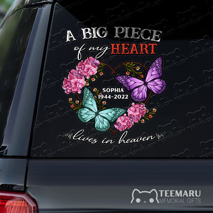 Personalized Hydrangea Purple Turquoise Butterfly Memorial Car Decal - Piece Of Heart Heaven