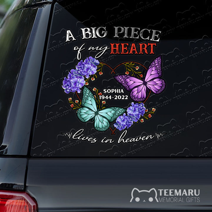 Personalized Hydrangea Purple Turquoise Butterfly Memorial Car Decal - Piece Of Heart Heaven