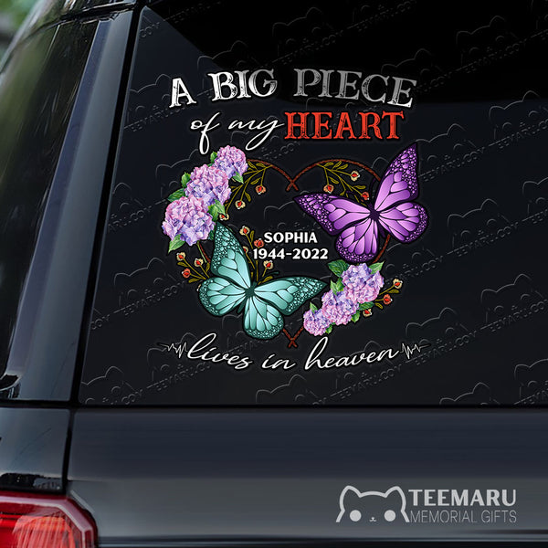 Personalized Hydrangea Purple Turquoise Butterfly Memorial Car Decal - Piece Of Heart Heaven